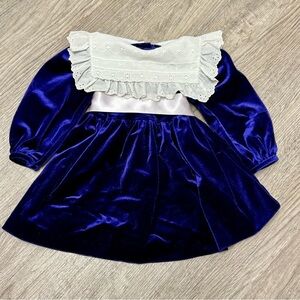 Vintage Girls Purple Velvet Dress 2T Lace Collar  Bow Cottagecore Pretty Picture